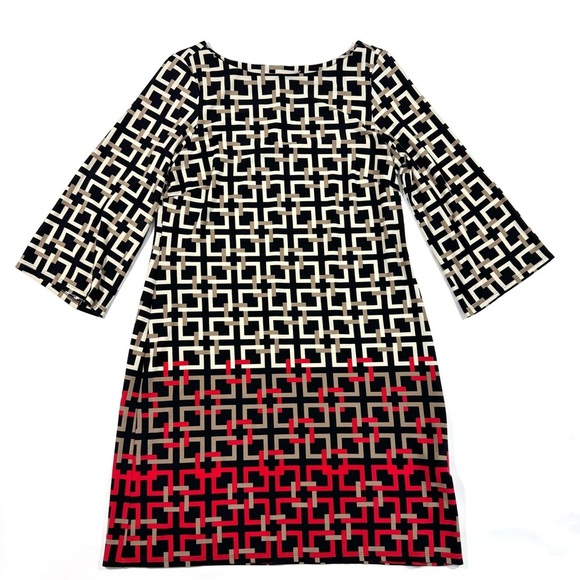 Eliza J Geo Print Shift Dress Black Red Unlined - Picture 1 of 6